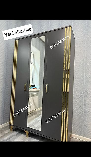 demir taxt: Düz dolab, Yataq otağı üçün, Qarderob, Açılan, Quraşdırıla bilən, 6 qapı — 9