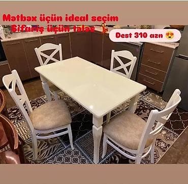 Mətbəx üçün, Yeni, Açılmayan, Dördbucaq masa, 4 stul — 1