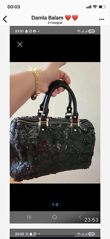 Qara parıltılı qadın əl çantası - Rəng: qara - Üst hissə: tam örtülü — 1