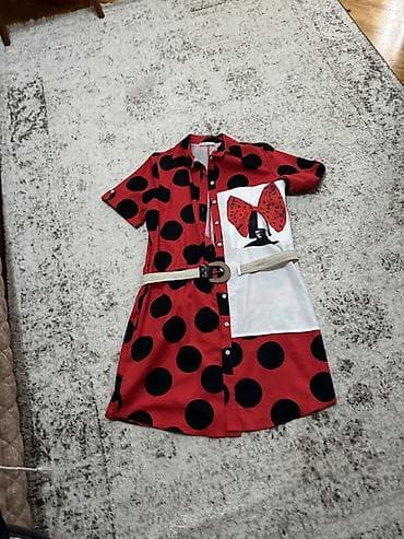 ted baker: Qırmızı-qara iri xallı naxışlı qısa əlbisə/köynək-don - Model — 2