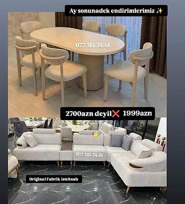 ən ucuz divanlar: Mebel dəsti – orijinal fabrik istehsalı - Yumşaq, krem rəngli parça — 1