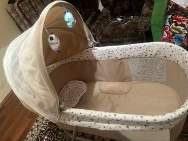 qidalandırmaq üçün uşaq stul yelləncək: Elektrikli beşik-sallanacaq beşik - Rəng: bej/kremlə ulduz naxışlı - — 3