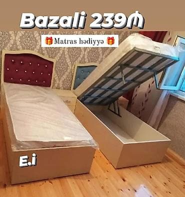 ev eşyaları: Təknəfərlik çarpayı, Bazalı, Matras ilə, Siyirməsiz — 1
