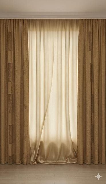 perdler: Qızılı rəngdə dekorativ pərdə dəsti - Tərkib: Qalın dekor pərdə + — 1