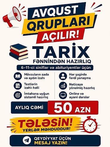xalça yuma 1 azn: Repetitor, Tarix, Azərbaycan dili, İmtahanlara hazırlıq, Abituriyent hazırlığı — 1