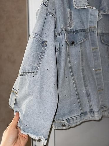 Toy paltarları və aksesuarları: Açıq mavi rəngli, oversize kəsimli cins gödəkçə - Material: qalın — 3