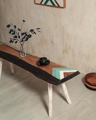 bag stullari: Taxta skamya – etnik/boho üslubunda - Material: massiv ağac lövhə — 3