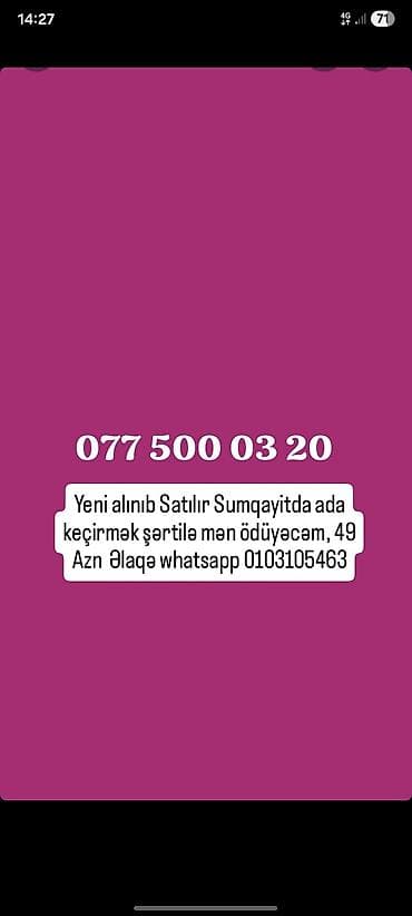 Nömrə: ( 077 ) ( 5000320 ), Yeni