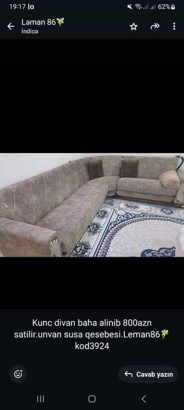 sutular: Künc divan, Açılmayan, Bazasız, Vеlur parça — 1