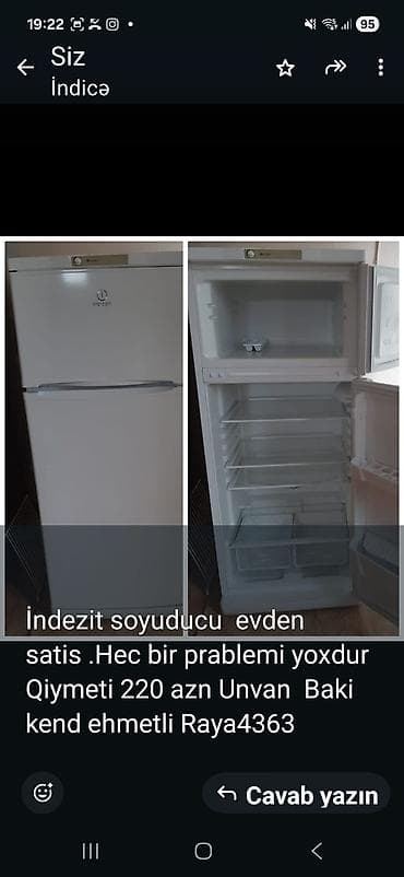 2 qapılı Indesit Soyuducu Satılır, rəng - Ağ
