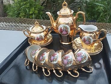 qab qurudan: Qəhvə dəsti, rəng - Qızılı, Farfor, 6 nəfərlik — 1