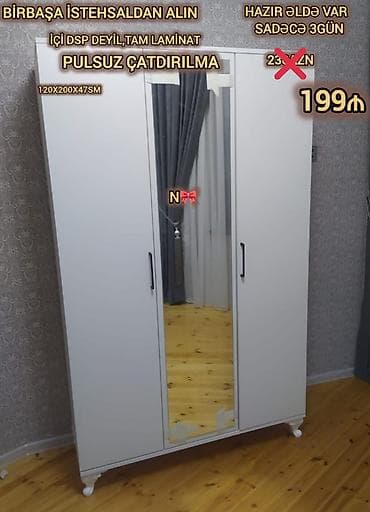 Düz dolab, Yataq otağı üçün, Paltar üçün, 3 qapılı