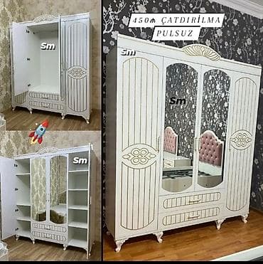 skafi: Yeni, 4 qapılı, Güzgülü, Ağ, Digər material, Açılan, Düz dolab — 1