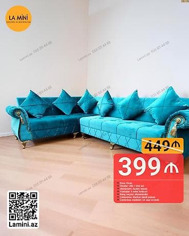 Künc divan, Açılan, Bazalı, Vеlur parça, Şəhərdaxili pulsuz çatdırılma — 1