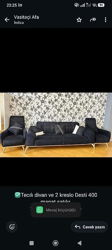 ✅Tecılı divan ve 2 kreslo Desti 400 manat satılır 20