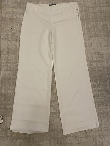 Ağ rəngli qadın şalvarı - Rəng: qırıq ağ/ekru - Kəsim: düz, boru