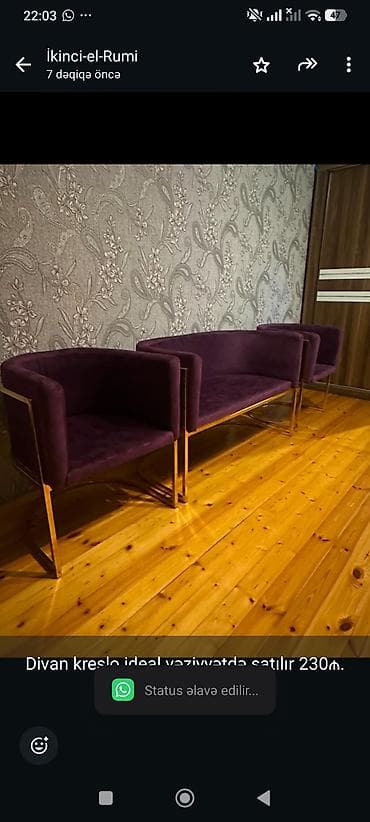 Divan kreslo ideal vəziyyətdə satılır 230₼. Ünvan Sumqayıt &Rumi — 1