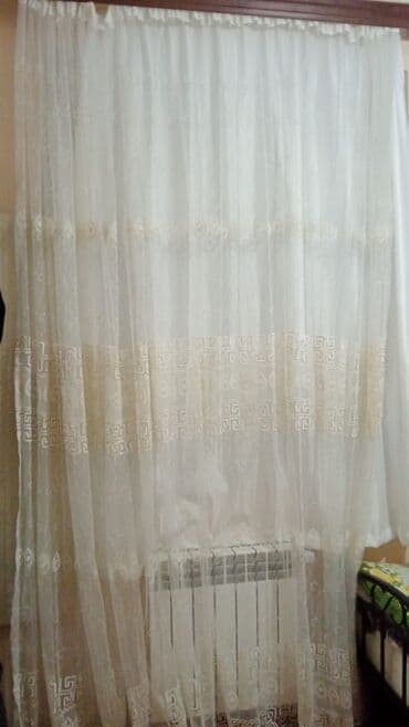 mətbəx pərdə: Tül pərdə və qalın pərdə dəsti - Tül: Şəffaf ağ rəngdə, incə naxışlı — 1