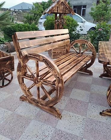 dəmir besetkalar: Yeni, Dördbucaq masa, 2 stul, Açılmayan, Skameykalar ilə, Taxta, Azərbaycan — 3