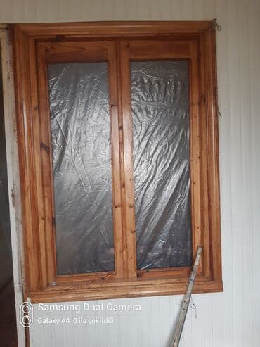 pencere aliram: Taxta çərçivəli ikiqanadlı pəncərə - Material: təbii ağac (laklanmış) — 1