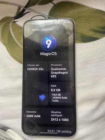 Honor X8c, 128 GB, rəng - Ağ, Barmaq izi