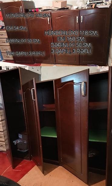 İşlənmiş, 4 qapılı, Qəhvəyi, Taxta, Açılan, Düz dolab