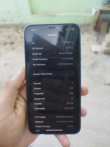 IPhone Xs Max, 256 GB, Mavi, Barmaq izi, Face ID — 2
