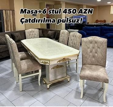 stul tek: Qonaq otağı üçün, Yeni, Açılmayan, Dördbucaq masa, 6 stul — 1