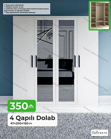 Mebel: 4 qapılı geyim dolabı – 47×200×160 sm - Material: 18 mm laminat - — 1