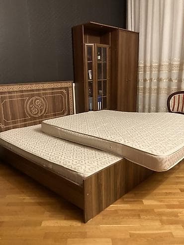 Yataq dəsti – taxta çarpayı və 2 ədəd döşək - Material: ağac — 1