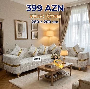 Künc Divan – 280 × 200 sm - Zərif klassik dizayn: krem-açıq boz