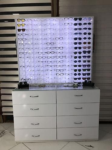 optika vitrin: Optik eynək və gün eynəyi vitrini – işıqlı stend və şkaf komplekti - — 2