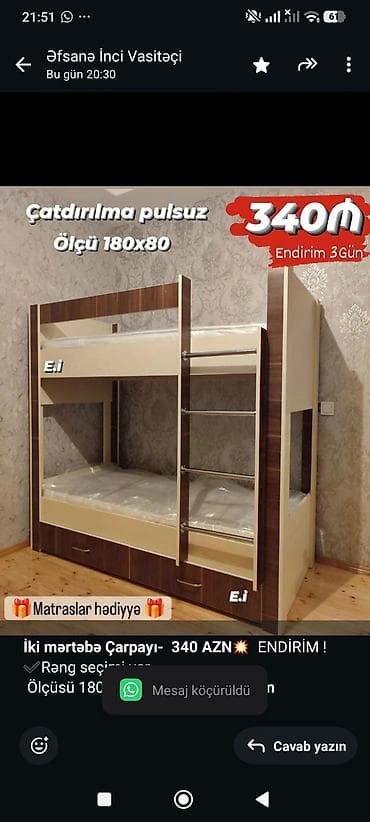 Мебель на заказ: *İki mərtəbə Çarpayı- 340 AZN💥* ENDİRİM ! ✔️Rəng seçimi var — 1