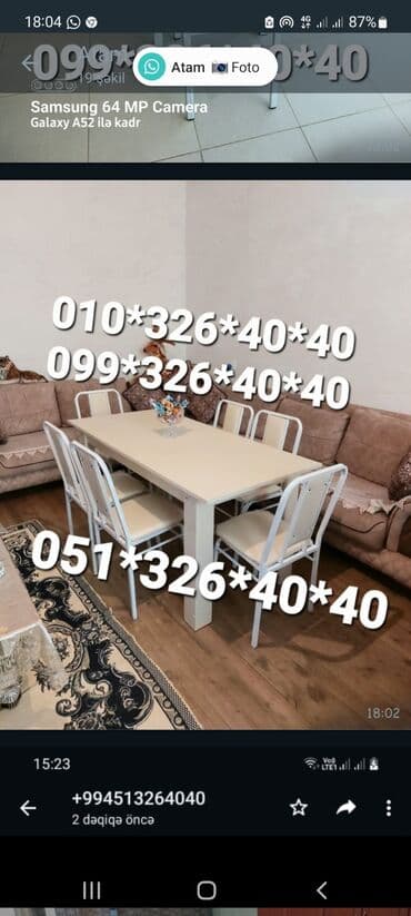 Masa və oturacaq dəstləri: Qonaq otağı üçün, Yeni, Açılan, Dördbucaq masa, 6 stul — 17