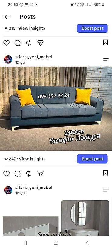 divan olcusu: Məhsul: Yumşaq oturacaqlı 3 nəfərlik divan - Rəng: Tünd mavi — 1