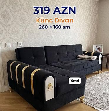 qara parça: Künc Divan – 260 × 160 sm - Rəng: qara - L‑şəkilli dizayn, geniş — 1