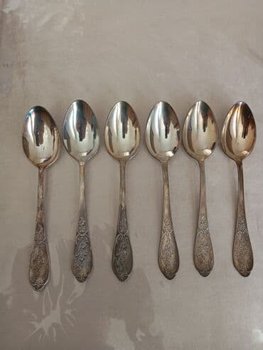 Bitkilər: Gümüş örtüklü qaşıq dəsti – 6 ədəd - Klassik floral oymalı dəstək — 1