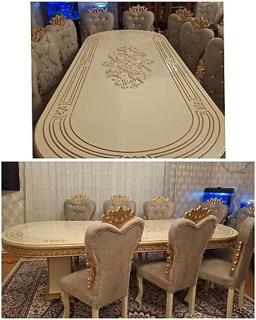 stulla: Qonaq otağı üçün, İşlənmiş, Oval masa, 12 stul — 1