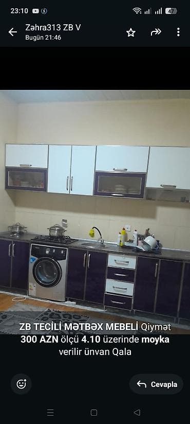 *ZB* *TECİLİ MƏTBƏX MEBELİ* Qiymət *300 AZN* ölçü *4.10* üzerinde