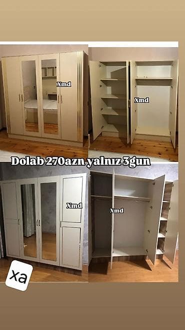 stol stul ucuz: Geniş üç qapılı geyim dolabı - Rəng: krem/ivori tonları, klassik — 1