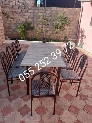 stul ev ucun: Qonaq otağı üçün, Yeni, Açılmayan, Dördbucaq masa, 8 stul — 1