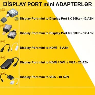 Adapterlər/Keçidlər ⭐AV to VGA – 15 AZN ⭐AV to HDMİ – 12 AZN ⭐Display — 9
