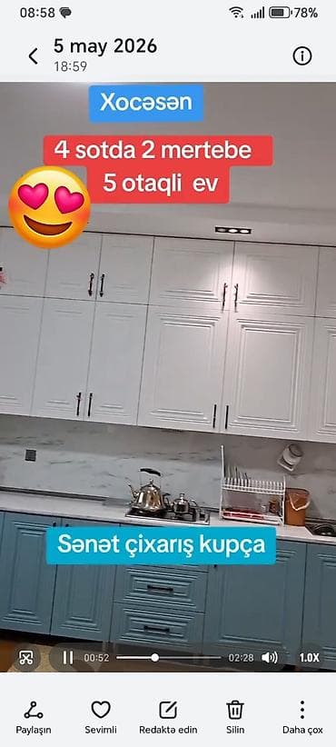 50 m2 ofislər: Xocəsən – 4 sot torpaq sahəsində 2 mərtəbəli, 5 otaqlı ev. - Geniş — 10