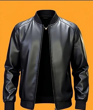 Qara rəngli dəri görünümlü bomber gödəkçə - Kəsim: Klassik bomber