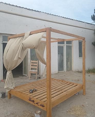 maye soyutma: Açıq havada istirahət üçün taxta baldaxanlı çarpayı - Material — 3