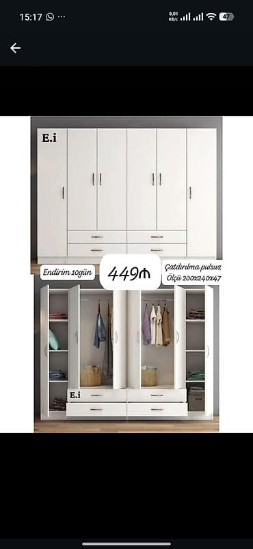 paltar şkaflar: Ağ rəngli 6 qapılı paltar dolabı - Ölçü: 200 x 240 x 47 sm (şəkildə — 1