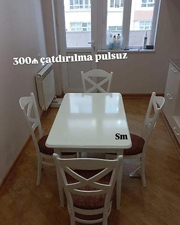 parta masa: Mətbəx üçün 1 masa + 4 stul dəsti - Rəng: ağ/ivori tonları - Masa — 5