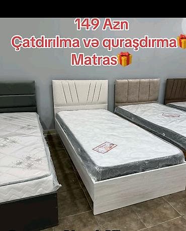 ağ divan: Tək nəfərlik çarpayı və matras dəsti - Müasir dizaynlı yumşaq başlıq — 1