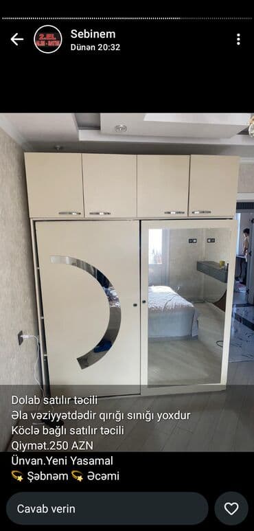 dsp: İşlənmiş, Açılan, 2 qapılı Düz dolab, Qarderob, paltar dolabı — 1