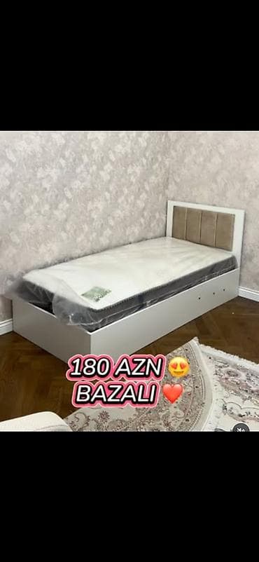 carpayı matras: Bazalı tək nəfərlik çarpayı - Rəng: ağ konstruksiya, başlıqda bej — 1